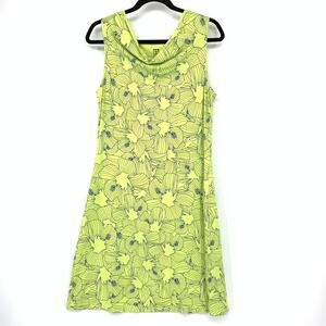 Title Nine Breeze Draped Neck Sleeveless Dress Womens M Lime Green Blue Floral